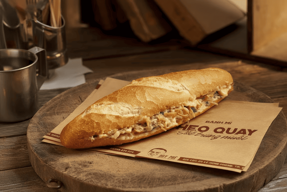 Huy Phe salted egg sauce bread has a new flavor, combining the salty and fatty taste of salted eggs and the rich flavor of roasted meat